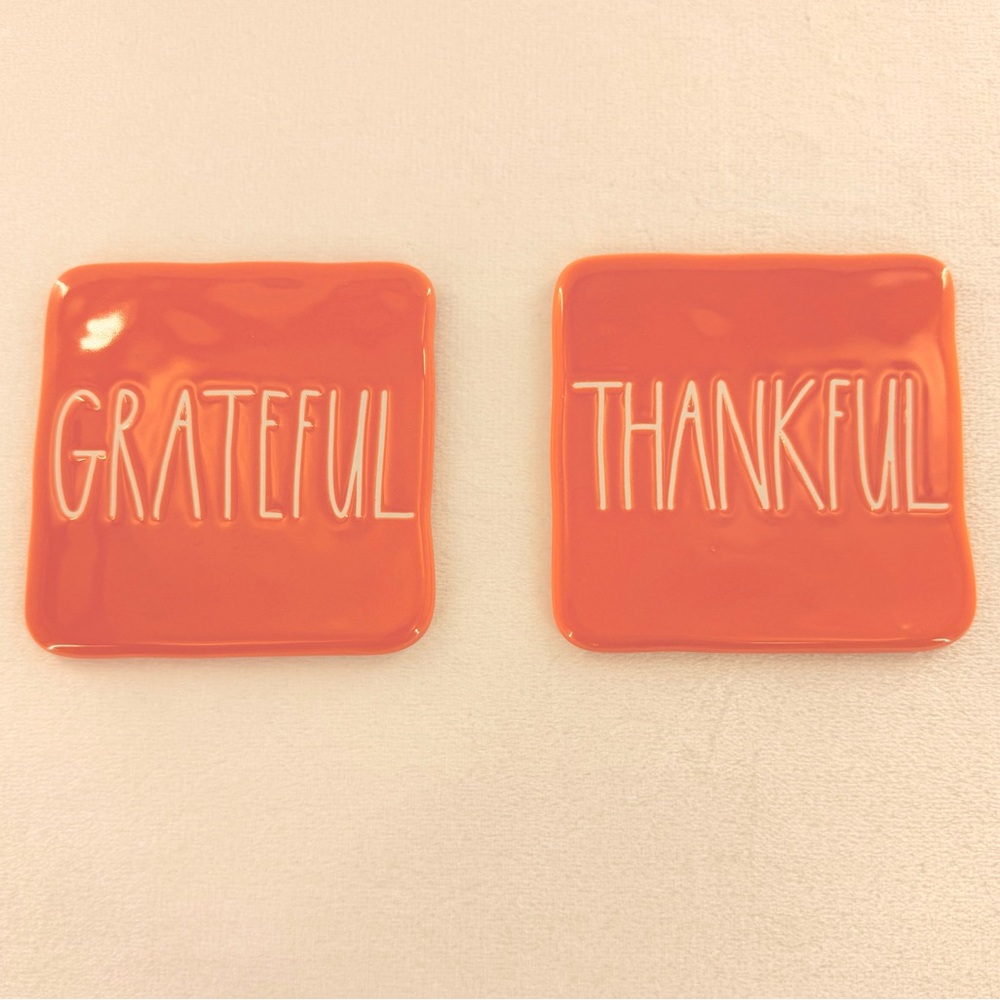 Rae Dunn Grateful & Thankful set of 2 Coasters